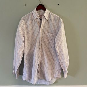 Brooks Brothers 346 Men Dress Shirt Medium Non Iron Check Pastel Blue Pink
